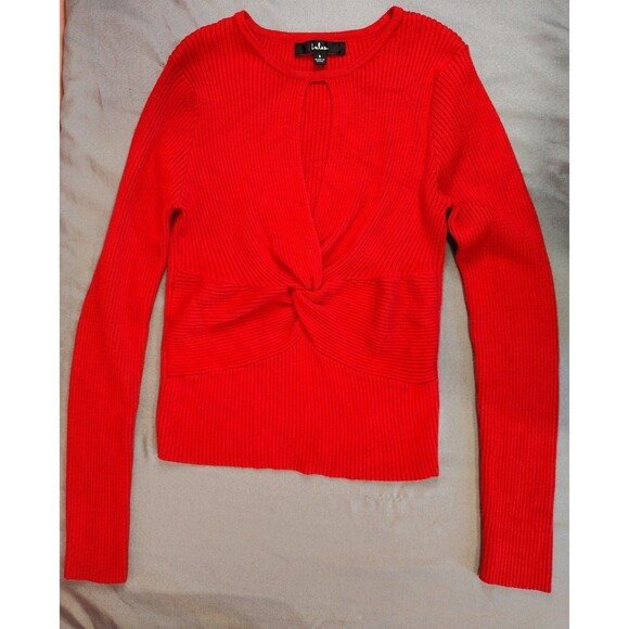 Women's Lulu's Ribbed Twist Front Long Sleeve Top Red Small - Picture 3 of 7